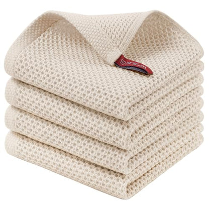 Homaxy 100% Cotton Waffle Weave Kitchen Dish Cloths, 4-Pack, Beige | 12 x 12 Inches, Ultra Soft Absorbent Dish Towels, Quick Drying Dish Rags with Hanging Loop - color: Beige, size: 12 X 12 - 4 Pack