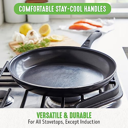 GreenLife 16 Piece Ceramic Nonstick Pots & Pans Cookware Set, Black | PFAS-Free Nonstick Coating, Stockpot, Frying Pans, Saucepans, Sauté Pan, Stay-Cool Handles, Dishwasher & Oven Safe up to 350F - color: Black, style: Soft Grip