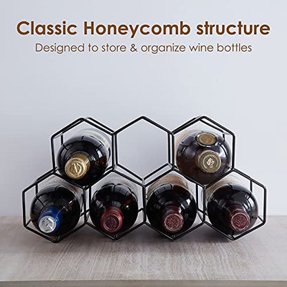 Fomanish 7 Bottle Holder - Freestanding Wine Rack, Modern Metal Tabletop Holder for Kitchen & Wine Cellar - color: Black