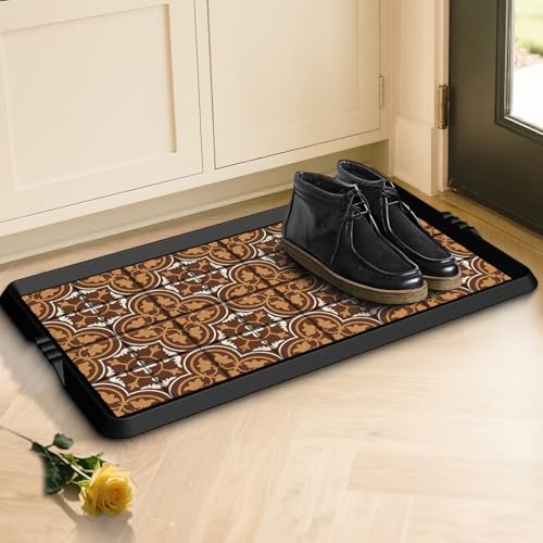 BEHERO Boot Tray Shoe Mat Decorative Patterned, Rubber Boot Matt Tray Indoor and Outdoor Use, 16" x27.5" Shoe Cleaning Mat Non-Slip, Shoe Storage Waterproof with Artistic Prints for Entryway(Brown) - color: Amber Brown, size: 1'4" x 2'4" (Rectangular)