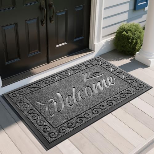 Yimobra Welcome Mat, Heavy Duty Sturdy Door Mats for Home Entrance Outdoor Indoor, Front Doormat for Outside Patio Floor Entry Porch Garage Office, Waterproof, Low Profile, 47X32 Inches, Black Grey - color: Grey, size: 47x32 Inch