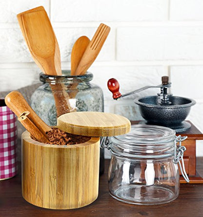 Estilo Premium Bamboo Salt and Pepper Bowls, Wooden Spice Containers with Magnetic Swivel Lids, Perfect for Salt, Spice, Sugar, Pepper Brown - style: 1-Pack