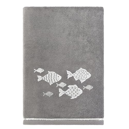 Treasure 4-Piece Premium Towel Set, Sparkling Applique Fish, Ultra Plush Turkish Cotton, Durable, Perfect for Bathroom, 2 Bath 2 Hand Towels, Charcoal - color: Charcoal, size: 2 Pcs Bath 2 Pcs Hand Towel
