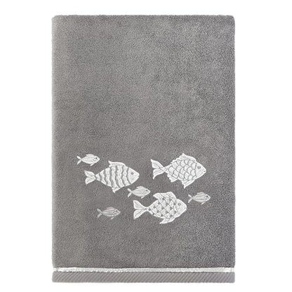 Treasure 4-Piece Premium Towel Set, Sparkling Applique Fish, Ultra Plush Turkish Cotton, Durable, Perfect for Bathroom, 2 Bath 2 Hand Towels, Charcoal - color: Charcoal, size: 2 Pcs Bath 2 Pcs Hand Towel