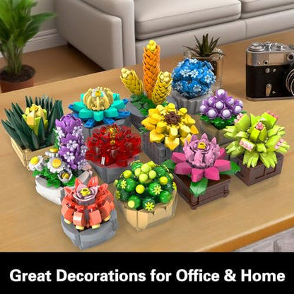 PIKARO Flowers Succulents Building Sets, 12 Plants, for Kids Adults Women | Botanical Collection Building Block Toy, Creative Birthday Housewarming Gifts, Artificial Plant Kit, Home Decor (1174 PCS)