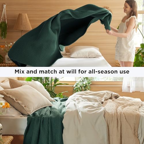 Bedsure Lightweight 100% Cotton Waffle Blanket, Throw XL, Dark Green | Summer, Breathable, Soft, Comfort, Light, Thin, Textured, Bed, Couch, Sofa, Chair, 50"x70", Sheet Blanket, Cozy Gifts - color: Dark Green, size: Throw Xl (50" X 70")