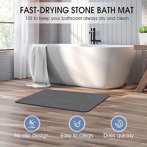 Veeloim Stone Bath Mat Diatomaceous Earth Shower Mat Non-Slip Super Absorbent Diatomite Stone Bath Mats for Bathroom Floor Quick Drying Natural Easy to Clean | Fast Drying, Super Absorbent, Non-Slip Design, Easy to Clean, Durable Diatomaceous Earth - colo