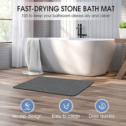 Veeloim Stone Bath Mat Diatomaceous Earth Shower Mat Non-Slip Super Absorbent Diatomite Stone Bath Mats for Bathroom Floor Quick Drying Natural Easy to Clean | Fast Drying, Super Absorbent, Non-Slip Design, Easy to Clean, Durable Diatomaceous Earth - colo