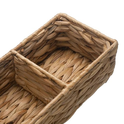Wicker Bathroom Basket with 3 Compartments, Water Hyacinth Toilet Tank Basket, Woven Storage Box for Bathroom Organizer (16.5 x 5.5 x 3.5 inch) - size: 16.5" x 5.5" x 3.5"