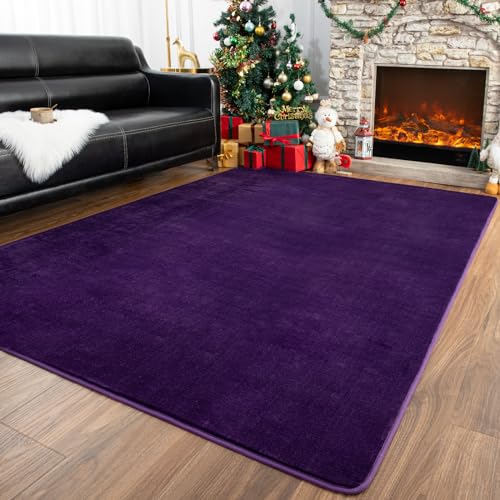 Przemy 6x9 Dark Purple Super Soft Area Rug for Living Room Bedroom | Washable Thickened Memory Foam Rugs, Modern Aesthetic Indoor Carpet for Kids Girls Room Dorm Playroom Home Decor - color: Dark Purple, size: 6' x 9' (Rectangular)