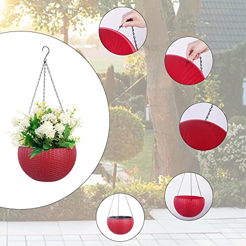 Vencer 11 Inch Round Resin Rattan Hanging Planters,Red,VF-A15-R | Self Watering,Drain Hole,Metal Chain,Water Indicator,Indoor Outdoor - color: Red