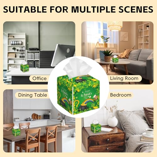 Tissue Box Cover,Rainbow St.Patrick's Day with Clover Leaf Leather Tissue Box Holder Square Facial Paper Case Organizer Dispenser for Bathroom Vanity Countertop Tabletop Car Office - color: Color5