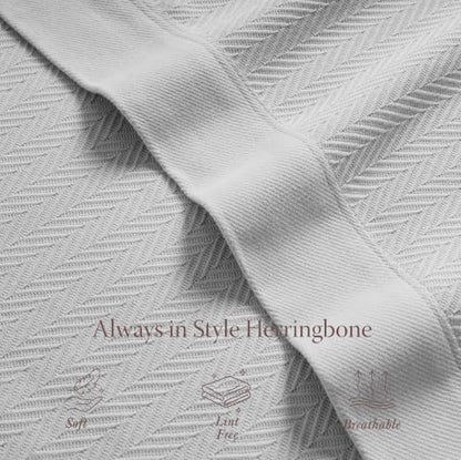 Threadmill Luxury Cotton Blankets for Twin Size Bed | All-Season 100% Cotton Twin Blanket for Bed | Herringbone Soft & Cozy Fall Thermal Blanket, 350GSM, 68x90 inches | Light Grey | 100% Cotton, Herringbone Pattern, 350 GSM, 68x90 in, Breathable, All-Seas