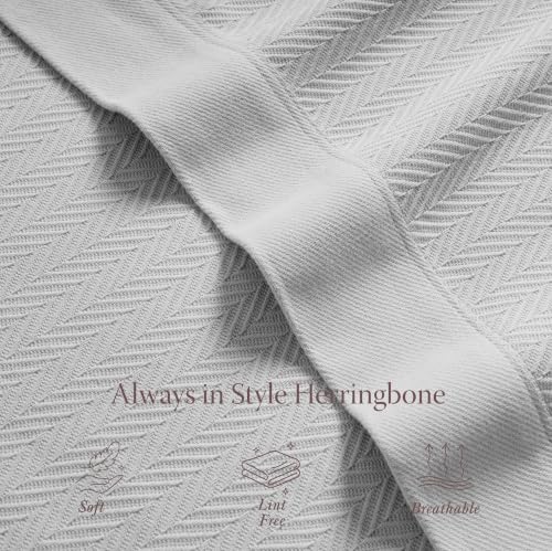 Threadmill Luxury Cotton Blankets for Queen Size Bed | All-Season 100% Cotton Queen Size Blanket | Herringbone Cozy, Soft Breathable Fall Thermal Blanket fits Full Size Bed | Light Grey | 100% Cotton, Herringbone Pattern, 350 GSM, 90x92 in, Breathable, Mo