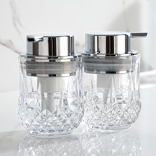 Enra Glass Foam Soap Dispenser Set,2 Pack Hand Soap Dispenser Silver Pump | Foaming Soap Dispenser for Kitchen Sinks,Countertops and Vanities.Modern Style Complements Bathroom Home Decor - color: Clear-silver Foam-2pack