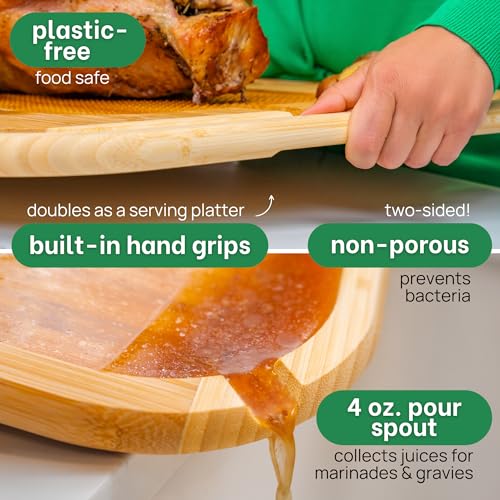 GREENER CHEF 18 Inch Extra Large Organic Turkey Carving Board with Lifetime Replacements - XL Wooden Butcher Block Meat Cutting Board with Pour Spout - Thanksgiving Cooking Essentials - size: 18"L x 13"W