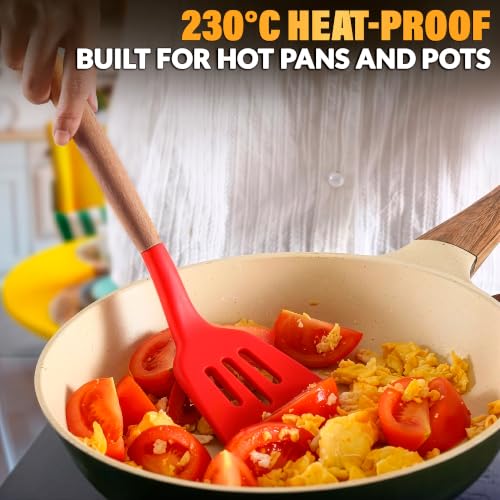 12 Pcs Red Kitchen Utensils Set with Holder – Versatile Silicone Utensils Set for Cooking and Baking, Gentle on Pots and Pans, Heat-Resistant, Stylish, Easy to Clean, Red Kitchen Accessories - color: Red