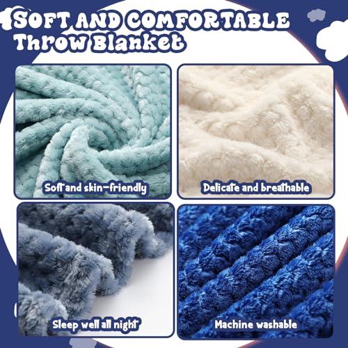 Newwiee 4 Pcs Fleece Throw Blanket, 3D Waffle Textured,Gradient Blue | Soft Lightweight Set for Couch Bed Sofa, Warm Winter Throws, No Shedding Pilling, Flannel Waffle Texture, 50x60 Inch - color: Gradient Blue