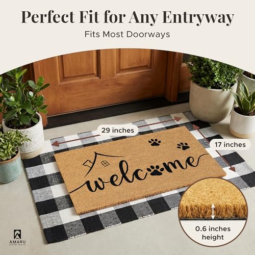 Coir Welcome Mat, Non-Slip, Welcome Paws, 17 x 29 in | 100% Natural Coir, Anti-Shedding, Durable PVC Backing, Traps Dirt and Mud, Indoor and Outdoor Entryway, Easy to Clean - color: Welcome Paws
