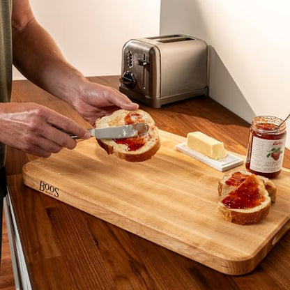John Boos Chop-N-Slice Series Rectangular Maple Cutting Board, 20" x 14" x 1.25", 10 lb – Reversible Edge-Grain Butcher Block with Finger Grips, Made in the USA - size: 20"L x 14"W