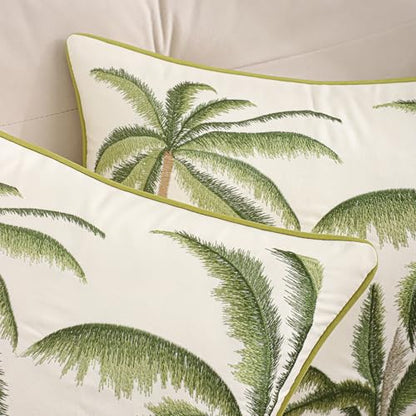 Green Palm Tree Throw Pillow Covers 18x18 Inch Set of 2 | Embroidery,Ocean-Themed,Durable Fabric,Boho Decorative,Hidden Zipper,Aesthetic Design,Ideal Gift,Easy Care - color: A-green Palm Tree