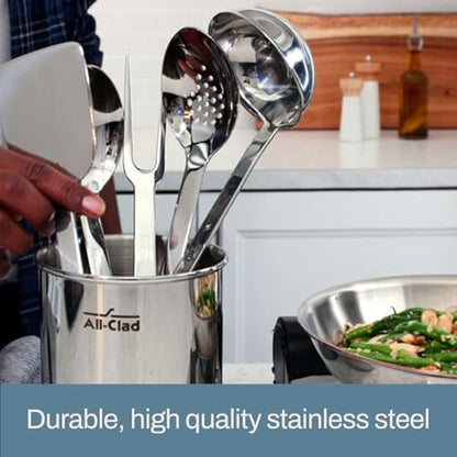 All-Clad 5-Piece Stainless Steel Kitchen Utensil Set – Includes Ladle, Solid Spoon, Slotted Spoon, Turner & Storage Caddy – Heavy-Gauge, Ergonomic, Dishwasher Safe, Silver (Pack of 2) - size: 5-Piece (Pack of 2)