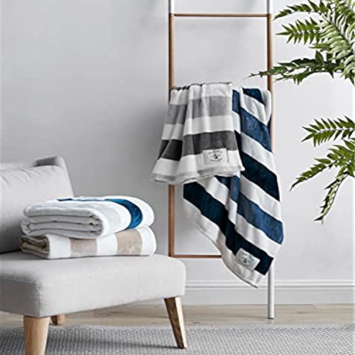 Nautica - Throw Blanket, Super Soft & Cozy Fleece Bedding, Dorm Room Essentials (Awning Stripe Grey, 50" x 60") - color: Awning Stripe Grey/White, size: 50" x 60" (Single Pack)