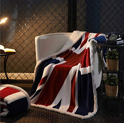 Flannel Sherpa Throw 60'' x 50'' Union Jack Fleece Blanket Soft Comfy Flannel Blanket Throws for Bed/Couch/Sofa/Office/Camping - color: B-union Jack, size: 50''x60''