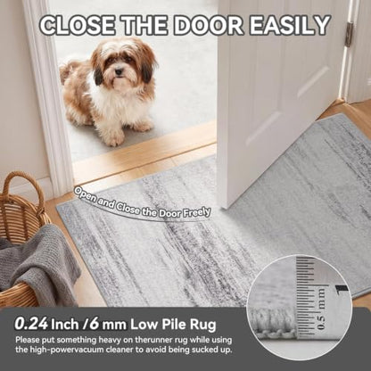 Hallway Kitchen Runner Rug Non-Slip Low Pile Washable Rug Grey 2x5 ft | Soft Entryr Mat Carpet TPR Backing , Thin Profile, Abstract Pattern for Bedroom, Bathroom, Entryway Long Runners, Easy Clean - color: Light Grey, size: 2' x 5'