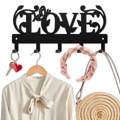 MAYJOYDIY Love Butterfly Vine Metal Key Hook Floral Vine Leaves Coat Rack Wall Mounted 9.8×4.7inch Vintage Wall Art Decor Key Holder with 5 Hooks for Gift Coats Hats Towels Bags Hanging - style: LOVE Butterfly Vine