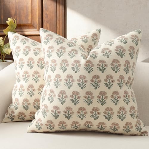 Farmhouse Floral Pillow Covers 18x18 Set of 2, Country Botanical Throw Pillow Cover for Sofa Couch Bed Living Room, Rustic Vintage Flower Cushion Covers Cottage Home Decor,Blush Sage - color: Blush Sage, size: 18" x 18" (Pack of 2)