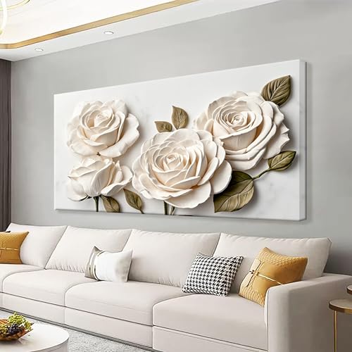 Suconvng Canvas Art Wall Decor Modern Minimalist Home Wall Decor Flower Paintings White Wall Art Prints Floral Wall Art Pictures For Bedroom Kitchen Office 20"×40" - color: white flower, size: 40"L x 20"W
