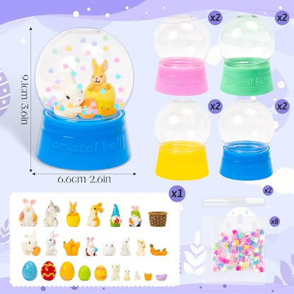 Easter Snow Globe Craft Kit - 42Pcs DIY Plastic Snow Globe Craft with Mini Resin Bunny Gnomes Egg, Make Your Own Party Favor Decor with Glitter for Classroom Activity Gift (Rabbit)