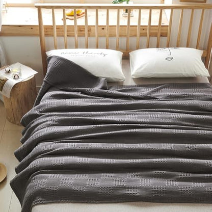 LGYKUMEG 100% Cotton Waffle Knit Blanket,Lightweight,Breathable and Soft, Waffle Weave Blanket for Summer Spring,Dark Gray,180 x 200 cm / 71 x 79 inch - color: Dark Gray, size: Twin 71x79 inch