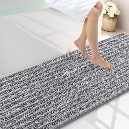 Smiry Bathroom Rugs 70X24, Extra Soft Rubber Backing Chenille Bath Mats | Grey Machine Washable Non Slip Quick Dry Bath Mats for Bathroom Floor, Tub, Shower, Home Decor Accessories - color: Grey, size: 70'' X 24''