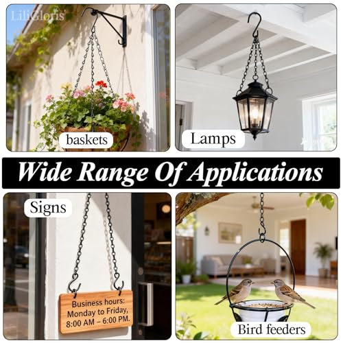 5 Pack 20 Inch Adjustable Hanging Plant Chains with Clips Hooks Black Metal Replacement Chains for Flower Pots Bird Feeders Baskets Lanterns Wind Chimes Indoor Outdoor Use（Locking Hook） - size: 20in