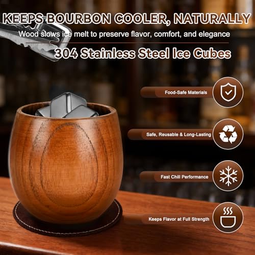 Charred Wooden Bourbon Drinking Glass Wooden Whiskey Glasses Set of 2 17-Piece Complete Whiskey Gift Set Old Fashioned Glass Bourbon Gifts for Men Dad, Husband, Brother (Silver Accents) - style: 2 Pack – Wooden Gift Box (Silver Accents)