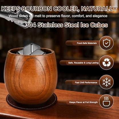Charred Wooden Bourbon Drinking Glass Wooden Whiskey Glasses Set of 2 17-Piece Complete Whiskey Gift Set Old Fashioned Glass Bourbon Gifts for Men Dad, Husband, Brother (Silver Accents) - style: 2 Pack – Wooden Gift Box (Silver Accents)