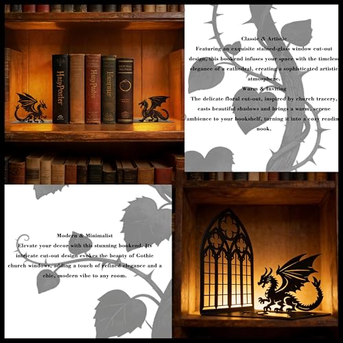 Matte Black Iron Gothic Decorative Bookends - color: Dragon