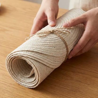 FunWheat Round Braided Placemats Set of 6 Easy Clean Place mats for Dining Tables Woven Heat Resistant Washable Table Mats 15 inches(Beige) - color: Multi Beige, size: 6pcs