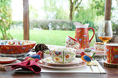 Bico Red Spring Bird Pasta Bowls, 35oz Salad Bowl Set of 4, Large Ceramic Serving Dinner Bowls for Soup and Cereal, Microwave and Dishwasher Safe, Gift for Housewarming and Thanksgiving - color: Red Spring Birds