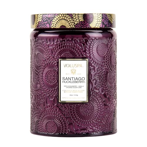 Voluspa Santiago Huckleberry Large Scented Candle Jar 18 Oz, 100 Hr Burn | Coconut Wax Blend in Decorative Glass, Clean Even Burn, USA Handcrafted Gift for Hosts, Fragrance Lovers & Relaxed Rooms - color: 14 - Santiago Huckleberry