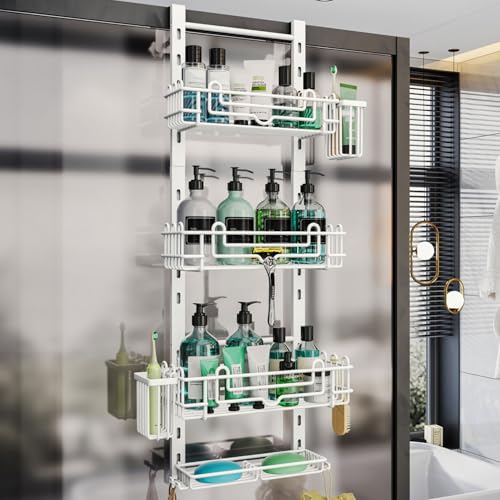 HapiRm 4 Tier Over the Door Shower Caddy, Hanging Shower Caddy with 22 Hooks and 2 Toothbrush Holders, No Drilling Adjustable Hanging Bathroom Organizer - White - color: White, size: 4-tier