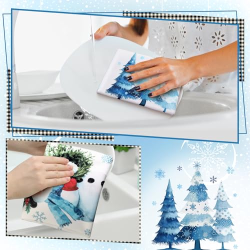 Fourluoo 8 Pcs Winter Kitchen Towels Snowman Hand Dish Towels Blue Buffalo Plaid Santa Claus Tea Cloths for Winter Holiday Kitchen Home Bathroom Decor Gifts - style: Snowman
