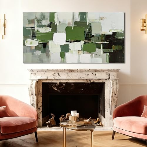 Abstract Geometric Canvas Wall Art Green White Black Living Room 24x48 Inch - color: White and Green and Black, size: 48"L x 24"W