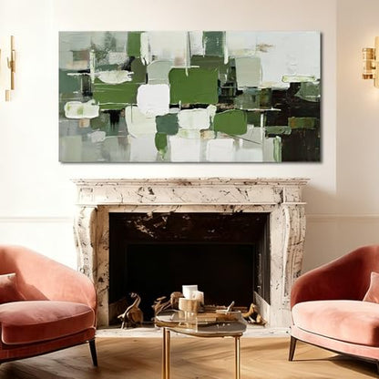 Abstract Geometric Canvas Wall Art Green White Black Living Room 24x48 Inch - color: White and Green and Black, size: 48"L x 24"W