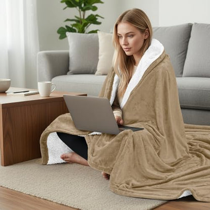 Utopia Bedding Reversible Plush Sherpa Blanket Throw Size Camel, 50x60 Inch | Soft, Warm, Fleece, Bed, Sofa, Couch, Camping, Travel, Cozy, All Season - color: Camel, size: Throw (50x60 Inch)