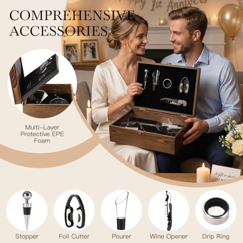 Wedding/Anniversary/Engagement/Bridal Shower and Bachelorette Gifts for Couples,Bride & Newlywed, Engraved Mr and Mrs Wine Glasses with 5-Piece Wine Accessory Kit - style: Mr & Mrs + Box