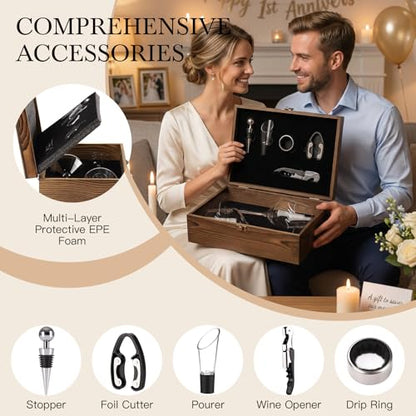 Wedding/Anniversary/Engagement/Bridal Shower and Bachelorette Gifts for Couples,Bride & Newlywed, Engraved Mr and Mrs Wine Glasses with 5-Piece Wine Accessory Kit (Wreath Design) - style: Wreath Design