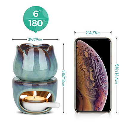 ComSaf Wax Melt Burners Essential Oil Burner Set of 2, Aromatherapy Aroma Burner Ceramic Oil Diffuser Candle Tealight Holder Home Bedroom Decor Christmas Housewarming Gift | Essential Oil Aromatherapy, Scented Wax Melts, Tea Light Tray, Bedroom Home Decor